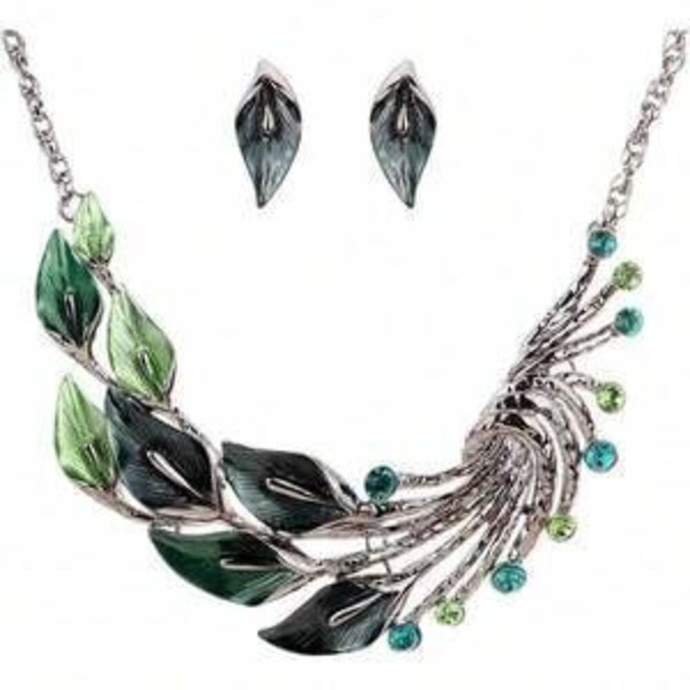 YAZILIND Silver Peacock Crystal Chunky Bib Earrings Necklace Set Gift Minimalist